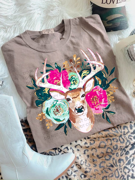 Floral Buck Deer Ready to Press Instant Peel DTF Transfers Sublimation Transfers