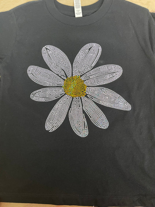 Daisy Flower Bling Spangle  SHORT SLEEVE  T-Shirt