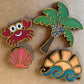 Refrigerator Magnets Beach Summer Set of 4 Palm Tree, Shell, Crab, Wave with Sun