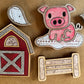 Refrigerator Magnets Pig Set of 5 Pig, Barn, Fence, 2 Water Drops