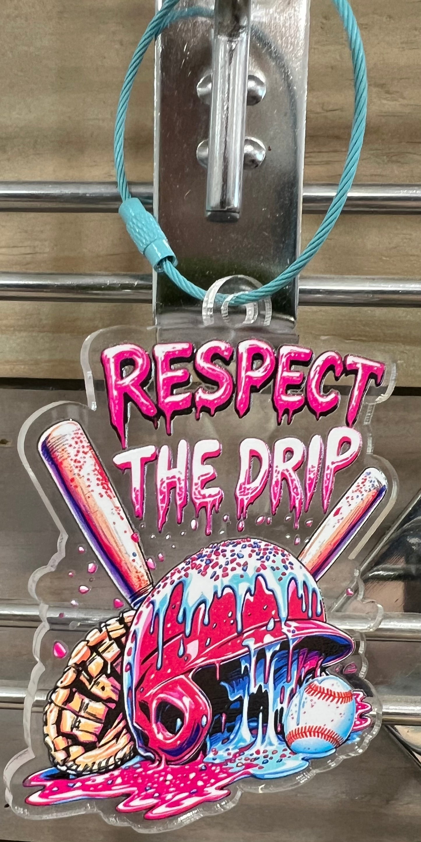 Respect the Drip Baseball Keychain Ball/Bat Bag Tag