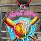 Sweet Swing Dripping Bling Softball Keychain Ball/Bat Bag Tag