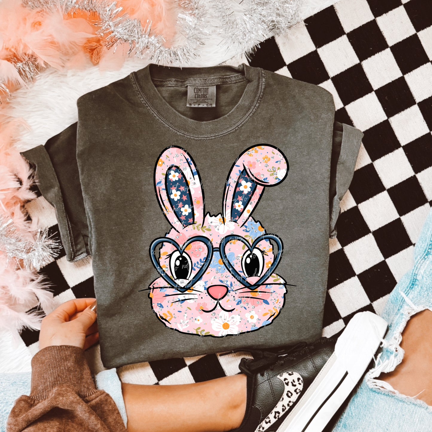 Floral Bunny with Glasses Easter Ready to Press Instant Peel DTF Transfers Sublimation Transfers