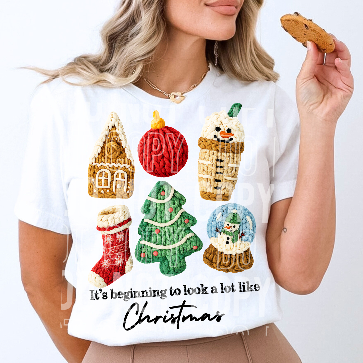 It's Beginning to Look a Lot Like Christmas Collage Snowman Tree Faux Fake Yarn Ready to Press Transfer DTF Transfer Sublimation Transfer
