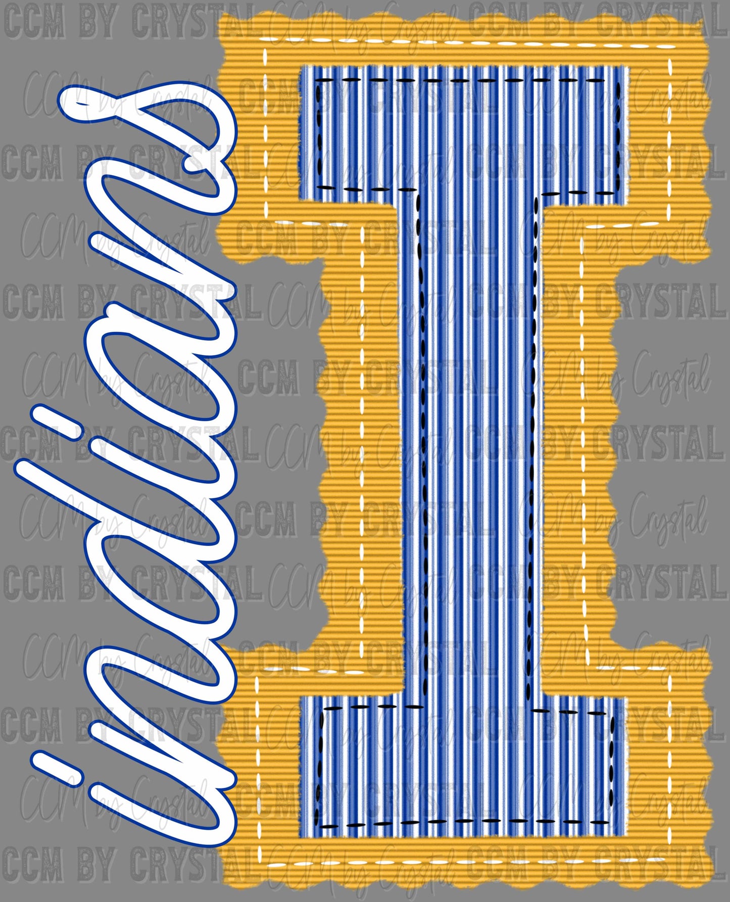 Indians Faux Embroidery Yellow Blue Sports Mascot Ready to Press Transfer DTF Transfer Sublimation Transfer