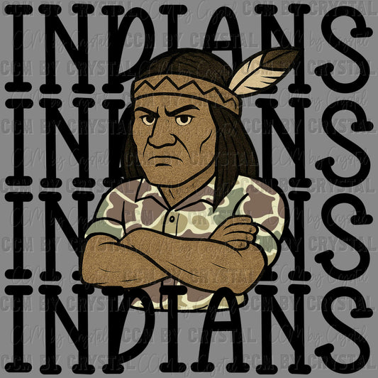Indians Camo Stacked Sports Mascot Ready to Press Transfer DTF Transfer Sublimation Transfer