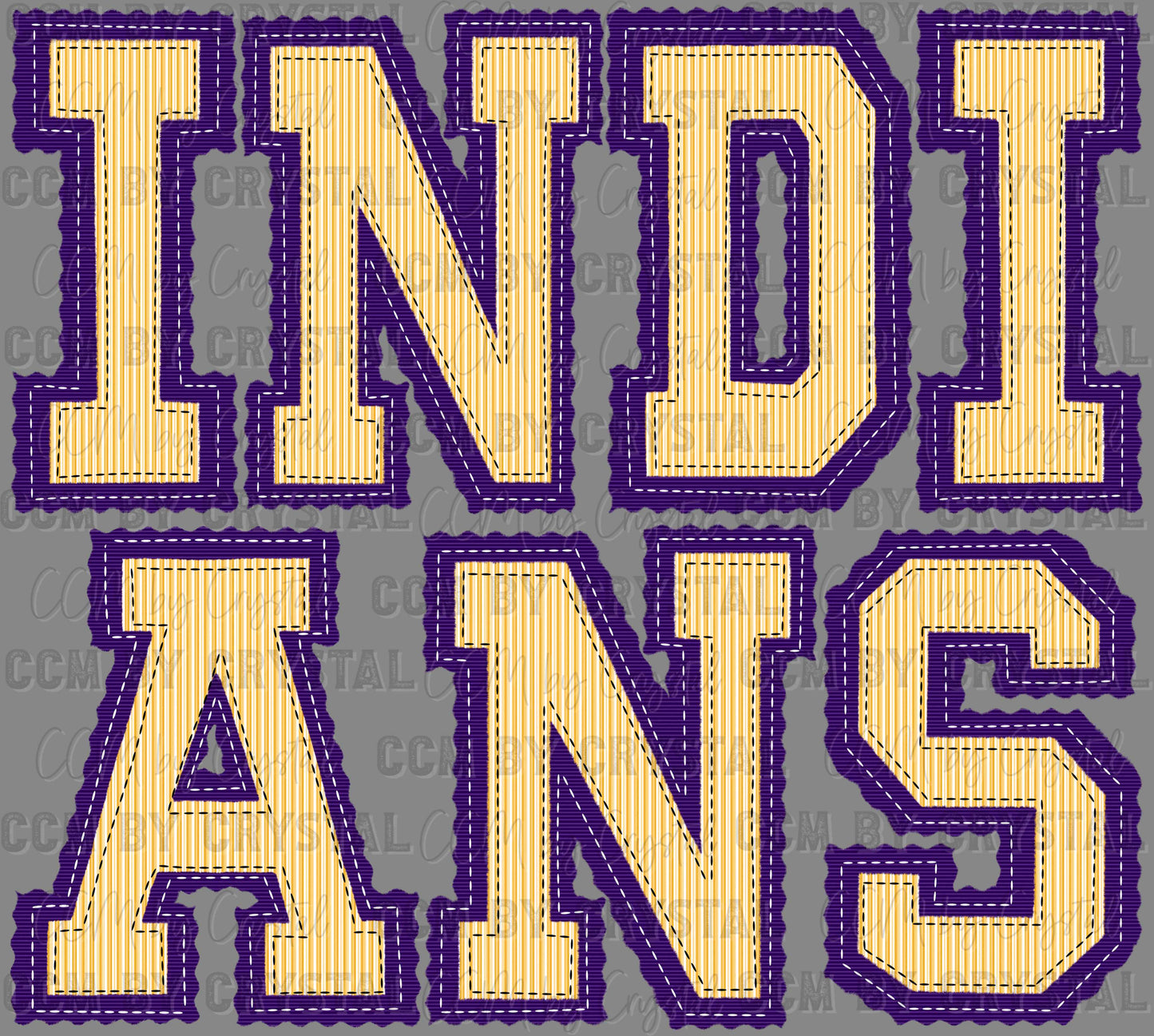 Indians Faux Embroidery Yellow Purple Sports Mascot Ready to Press Transfer DTF Transfer Sublimation Transfer