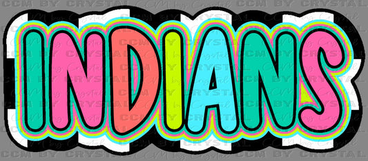 Indians Colorful Checkered Sports Mascot Ready to Press Transfer DTF Transfer Sublimation Transfer