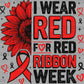 I Wear Red for Red Ribbon Week Flower Ready to Press Transfer DTF Transfer Sublimation Transfer
