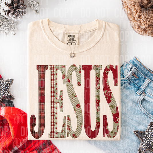 Jesus Christianity Floral Christmas Faux Fake Patch Ready to Press Transfer DTF Transfer Sublimation Transfer