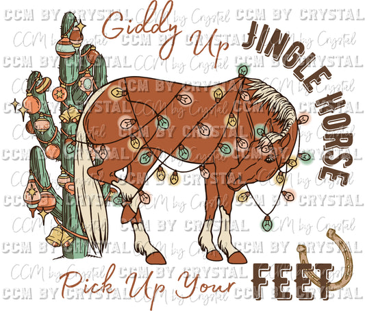 Giddy Up Jingle Horse Christmas Ready To Press Transfer DTF Sublimation