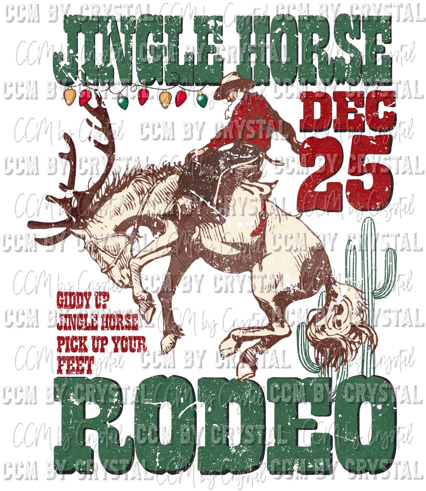 Jingle Horse Rodeo Santa Christmas Ready To Press Transfer DTF Sublimation
