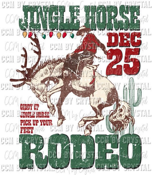 Jingle Horse Rodeo Santa Christmas Ready To Press Transfer DTF Sublimation