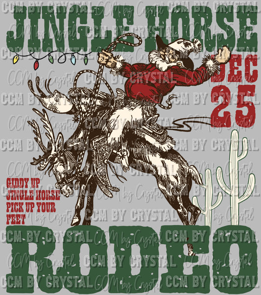 Jingle Horse Rodeo Santa Christmas Ready To Press Transfer DTF Sublimation