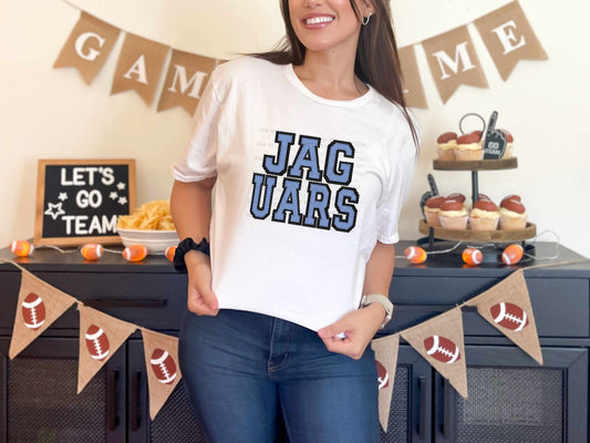 Jaguars Faux Embroidery Blue Black Sports Mascot Ready to Press Transfer DTF Transfer Sublimation Transfer