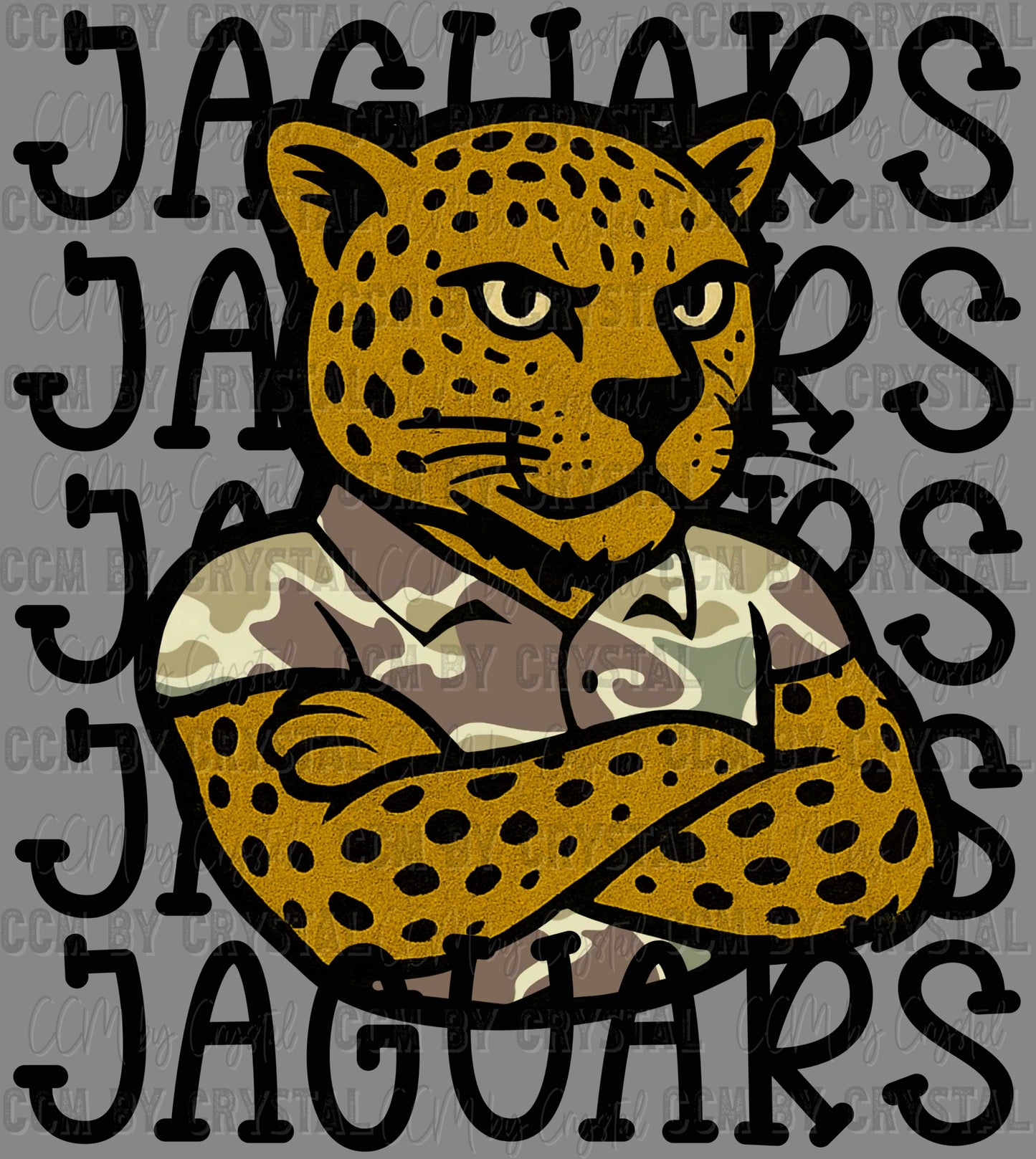 Jaguars Camo Stacked Sports Mascot Ready to Press Transfer DTF Transfer Sublimation Transfer