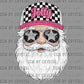 Santa with Sunglasses Jolly Christmas Checkered Faux Fake Glitter Ready to Press Transfer DTF Transfer Sublimation Transfer