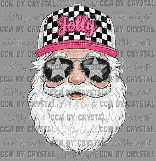 Santa with Sunglasses Jolly Christmas Checkered Faux Fake Glitter Ready to Press Transfer DTF Transfer Sublimation Transfer