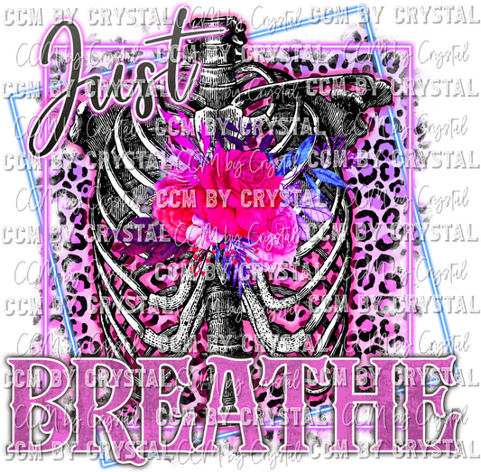 Just Breathe Pink Heart Leopard Print Ready to Press Transfer