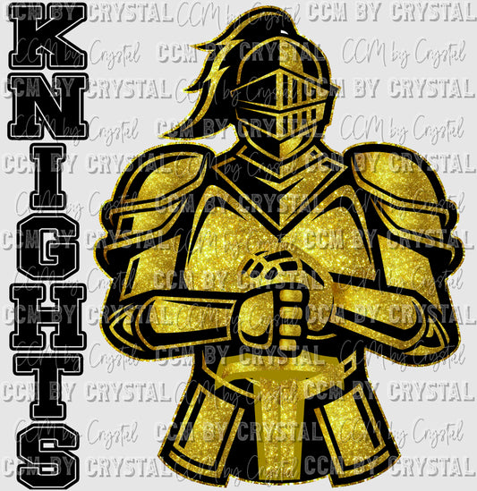 Knights Gold Glitter Mascot Ready to Press Transfer