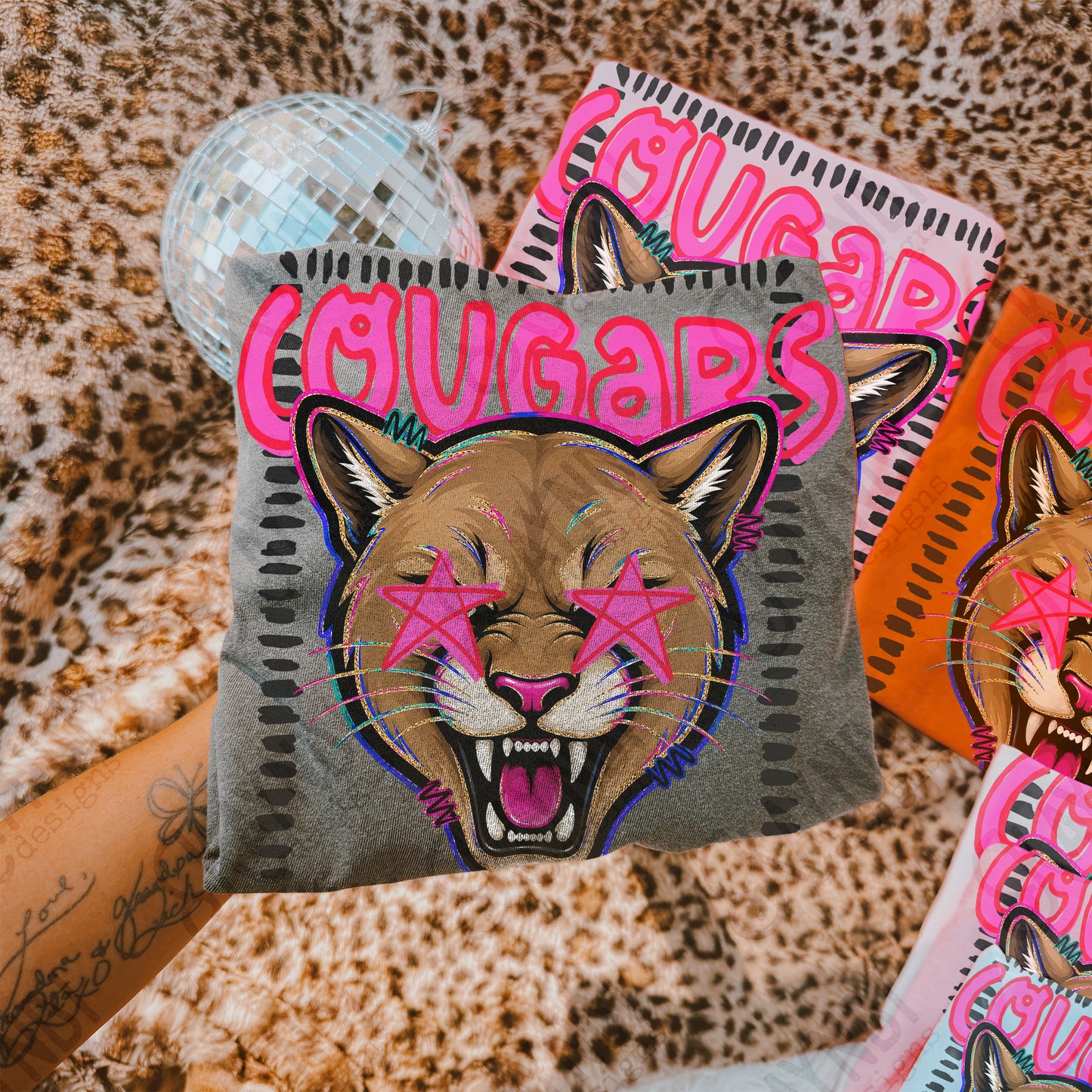 Cougars Starstruck Mascot Ready to Press DTF Transfers Sublimation Transfers