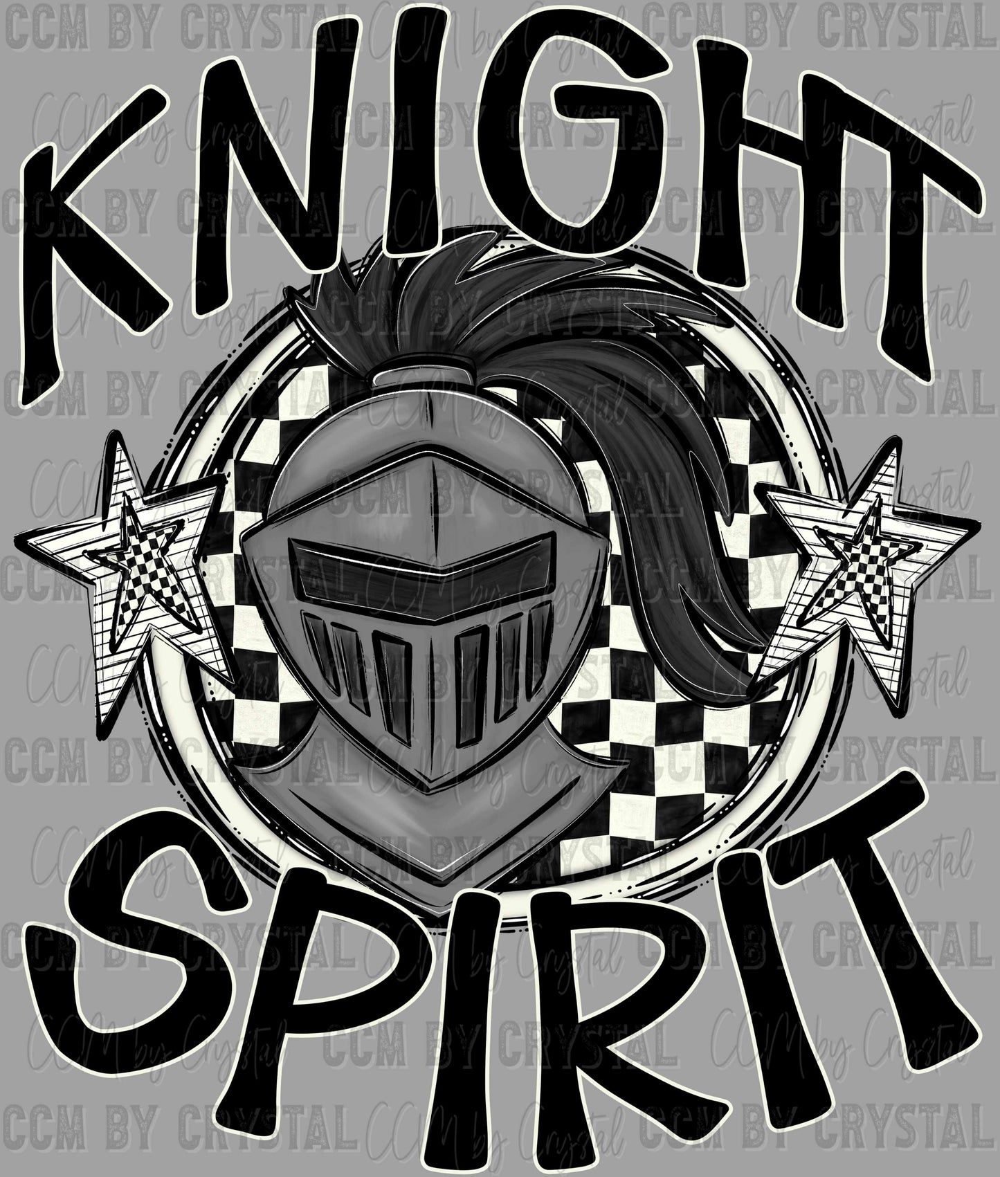 Knight Spirit Stars Checkered Sports Mascot Ready to Press Transfer DTF Transfer Sublimation Transfer