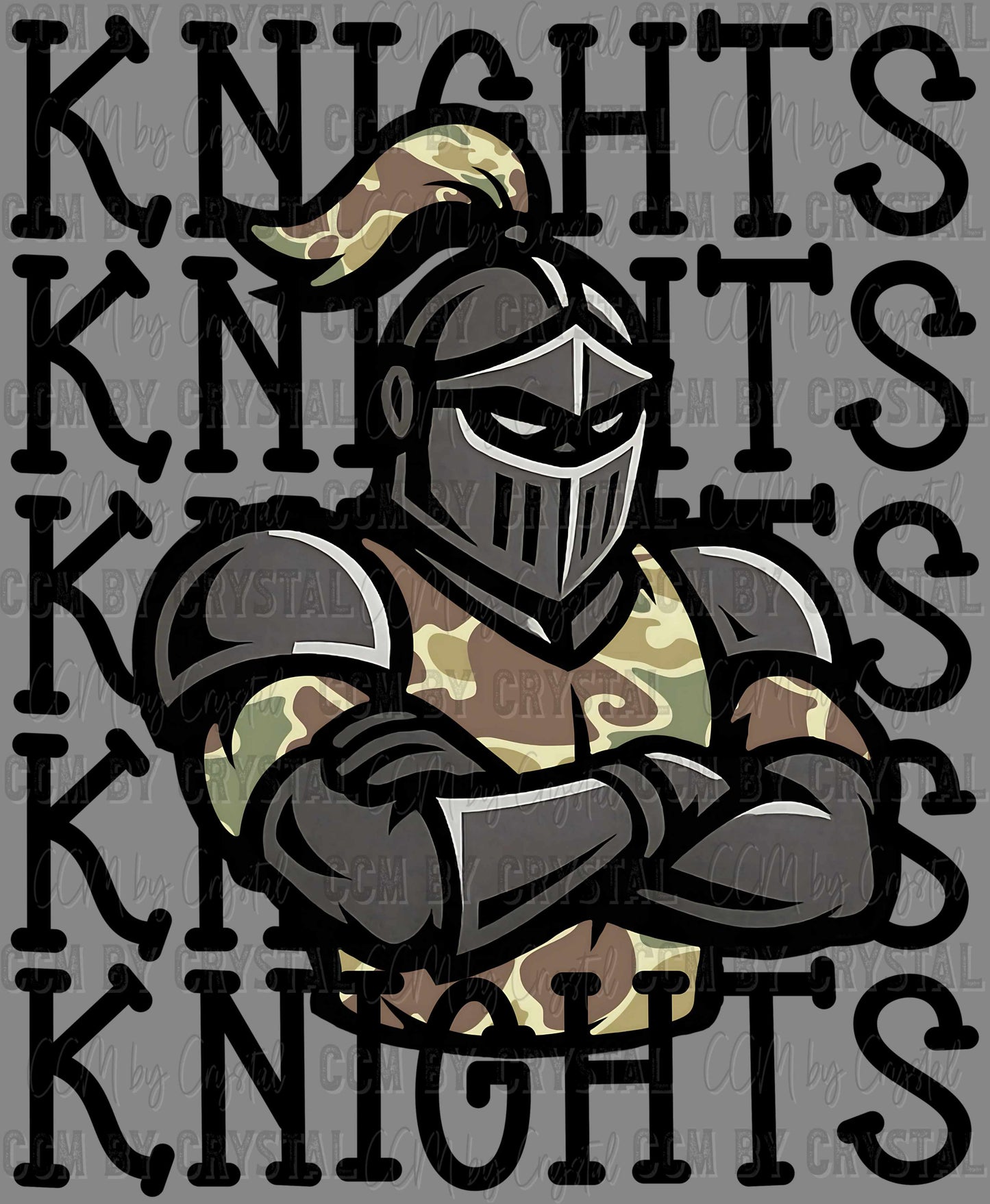 Knights Camo Stacked Sports Mascot Ready to Press Transfer DTF Transfer Sublimation Transfer