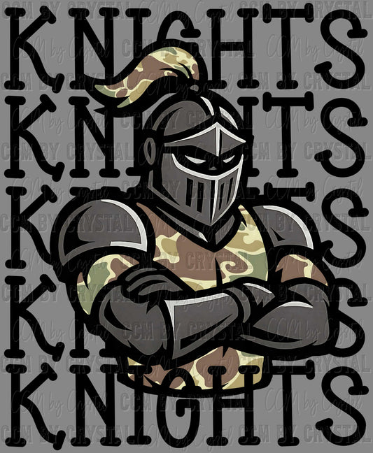 Knights Camo Stacked Sports Mascot Ready to Press Transfer DTF Transfer Sublimation Transfer
