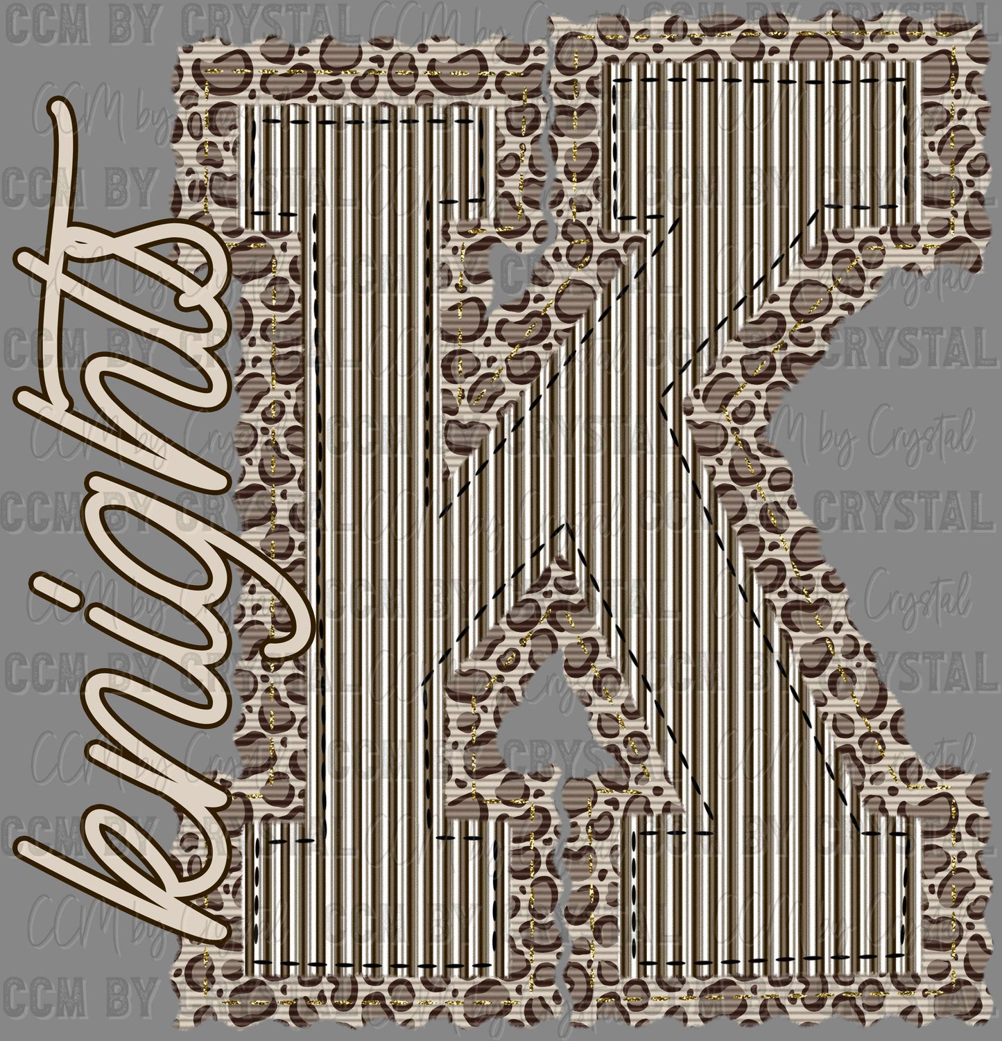 Knights Faux Embroidery Leopard Print Sports Mascot Ready to Press Transfer DTF Transfer Sublimation Transfer
