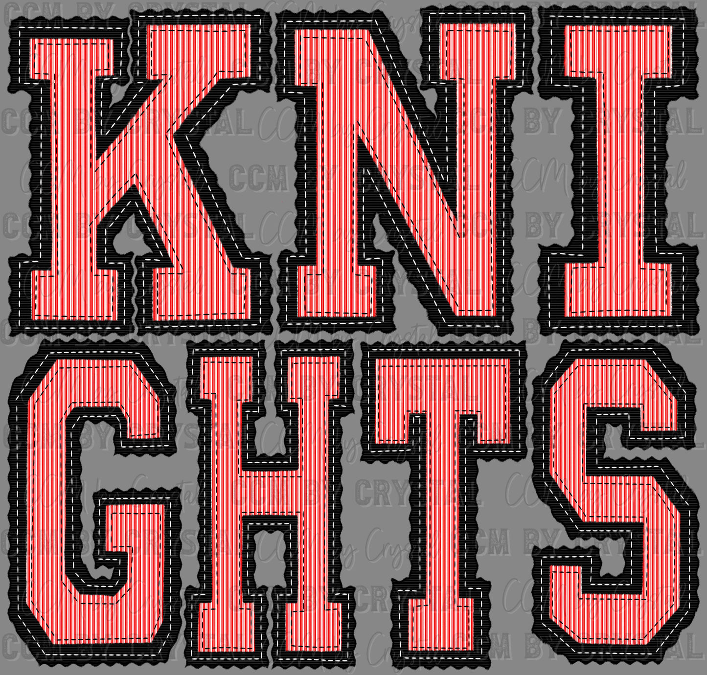 Knights Faux Embroidery Red Black Sports Mascot Ready to Press Transfer DTF Transfer Sublimation Transfer