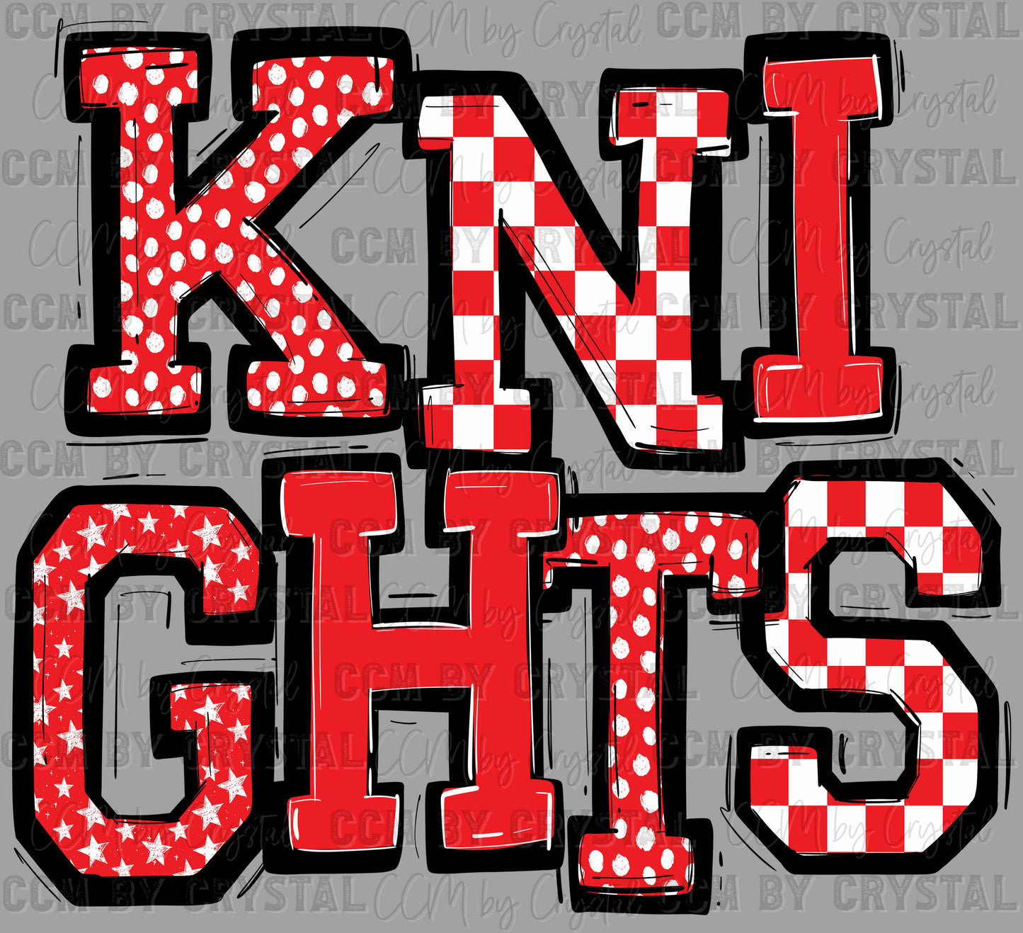 Knight Stars Red Checkered Sports Mascot Ready to Press Transfer DTF Transfer Sublimation Transfer
