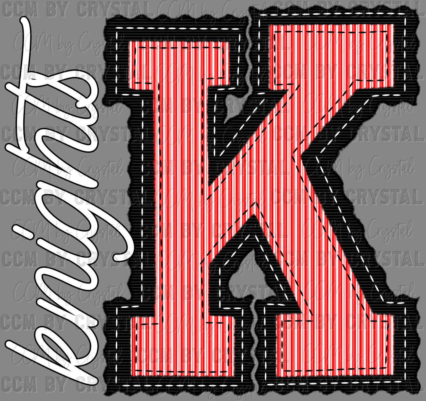 Knights Faux Embroidery Red Black Sports Mascot Ready to Press Transfer DTF Transfer Sublimation Transfer