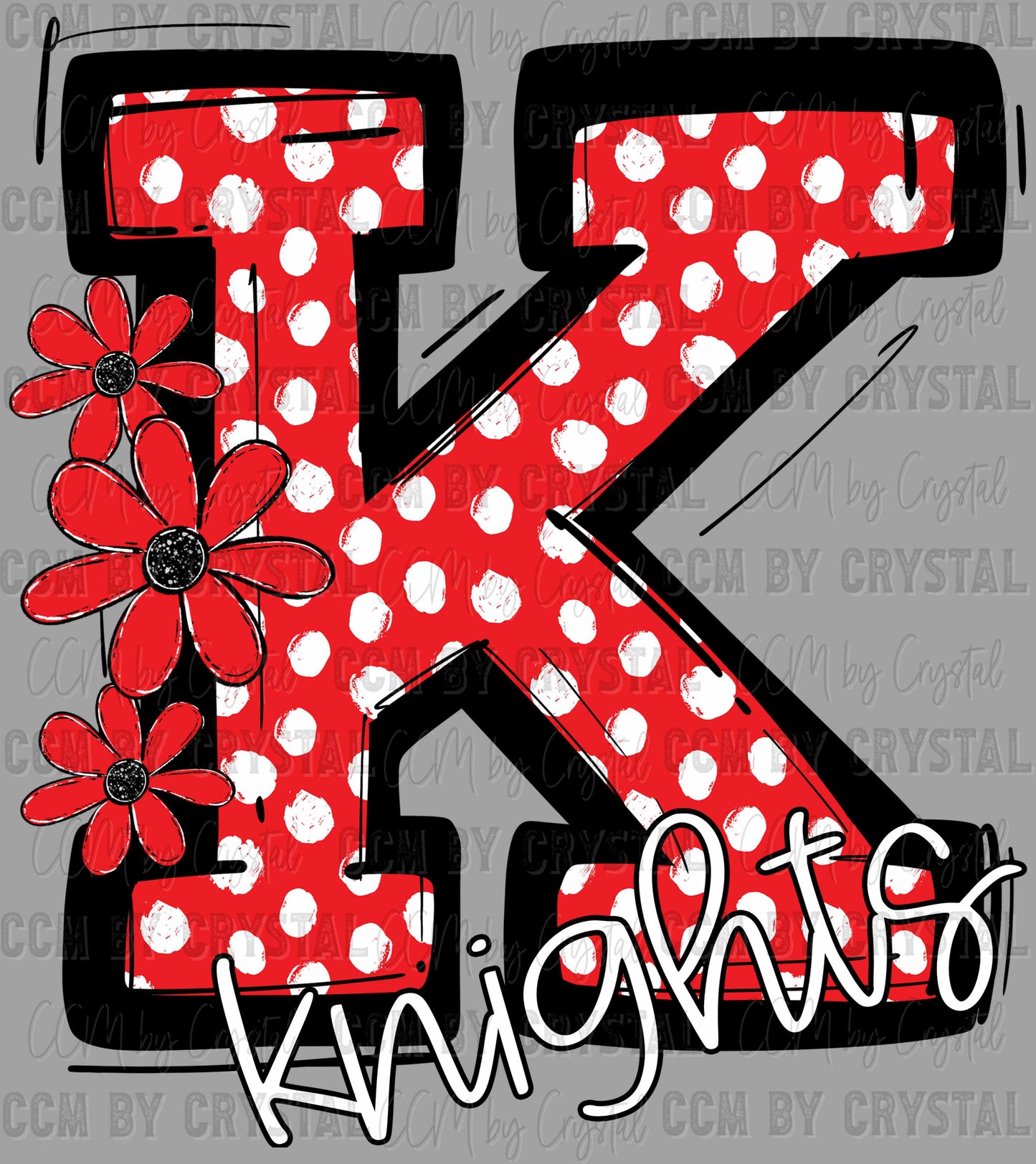 Knight Red Flowers Dots Sports Mascot Ready to Press Transfer DTF Transfer Sublimation Transfer