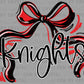 Knights Red Bow Ribbon Sports Mascot Ready to Press Transfer DTF Transfer Sublimation Transfer