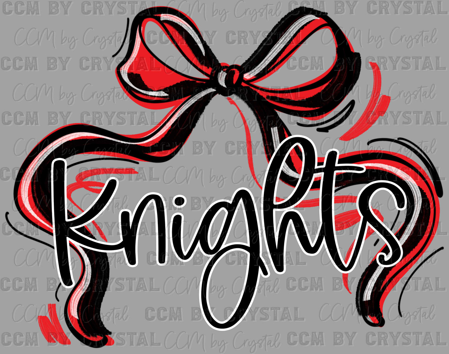 Knights Red Bow Ribbon Sports Mascot Ready to Press Transfer DTF Transfer Sublimation Transfer
