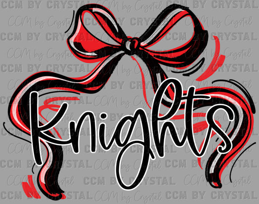 Knights Red Bow Ribbon Sports Mascot Ready to Press Transfer DTF Transfer Sublimation Transfer
