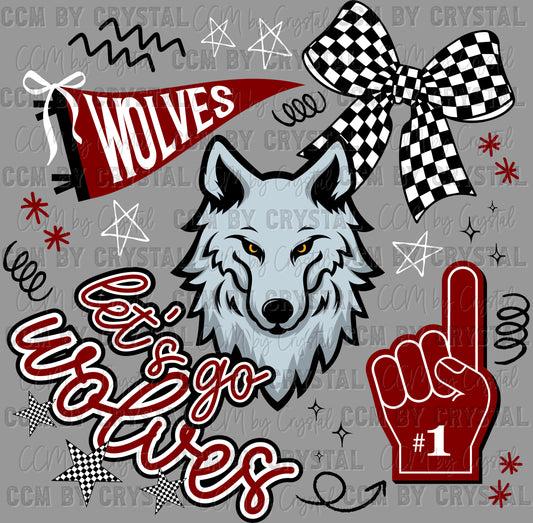 Let's Go Wolves Maroon Ready to Press Transfer DTF Transfer Sublimation Transfer