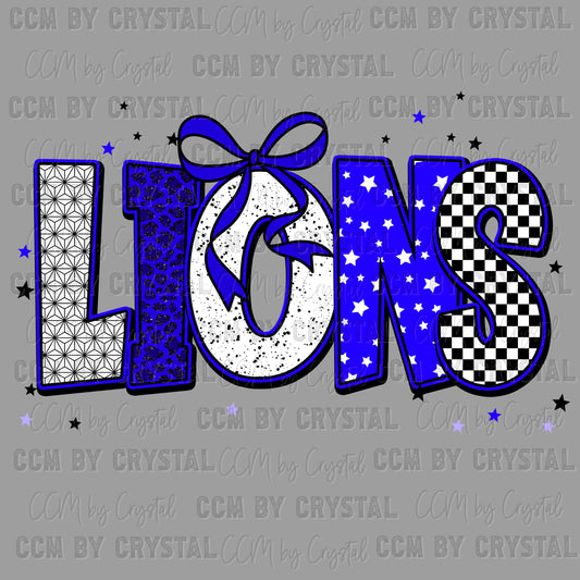 Lions Blue Mascot Ready to Press Transfer DTF Transfer Sublimation Transfer