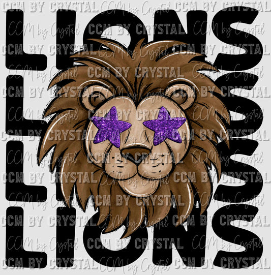 Lions with Purple Star Eyes Mascot Ready to Press Transfer