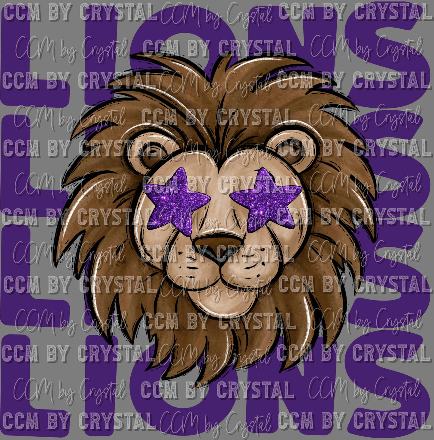 Lions with Purple Star Eyes Mascot Ready to Press Transfer