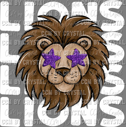 Lions with Purple Star Eyes Mascot Ready to Press Transfer