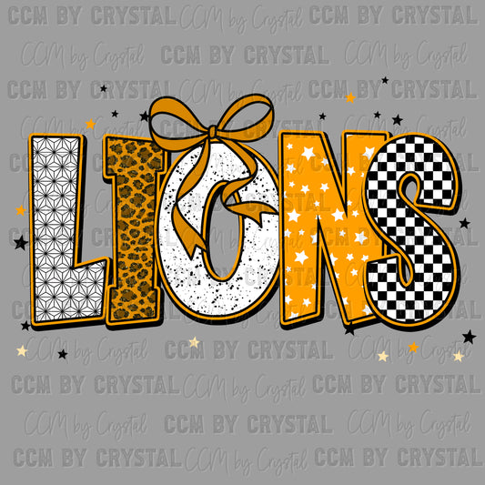 Lions Yellow Mascot Ready to Press Transfer DTF Transfer Sublimation Transfer
