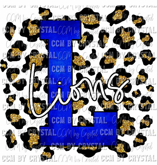 L Lions Blue Gold Leopard Print Ready To Press Transfer