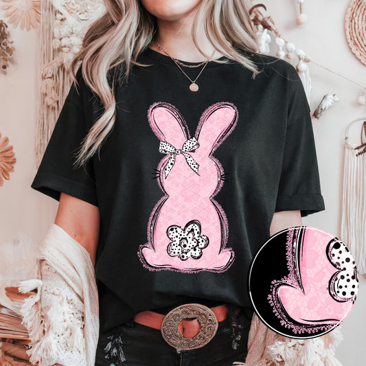 Pink Faux Lace Bunny Easter Ready to Press Instant Peel DTF Transfers Sublimation Transfers