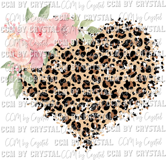 Leopard Print Heart Flowers Ready to Press Transfer