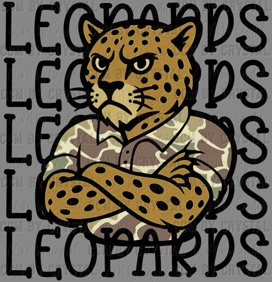 Leopards Camo Stacked Sports Mascot Ready to Press Transfer DTF Transfer Sublimation Transfer