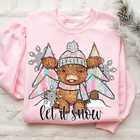 Let It Snow Highland Cow Winter Ready to Press Transfer DTF Transfer Sublimation Transfer