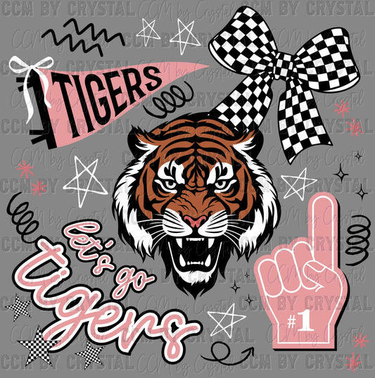 Let's Go Tigers Pink Sports Mascot Ready to Press Transfer DTF Transfer Sublimation Transfer