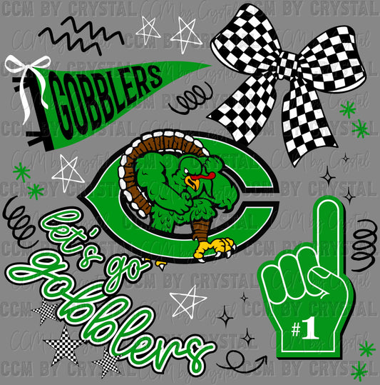 Let's Go Gobblers Cuero Green Bow Sports Mascot Ready to Press Transfer DTF Transfer Sublimation Transfer