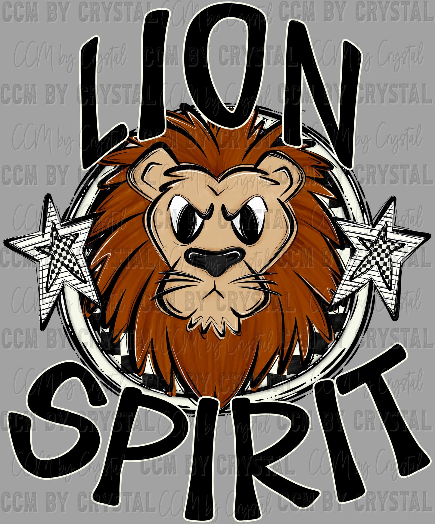 Lion Spirit Stars Checkered Sports Mascot Ready to Press Transfer DTF Transfer Sublimation Transfer
